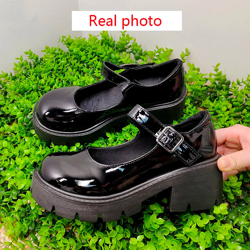 white lolita shoes Women platform mary jane Shoes japanese school JK High Heel Uniform Shoes Women Vintage buckle cosplay shoes