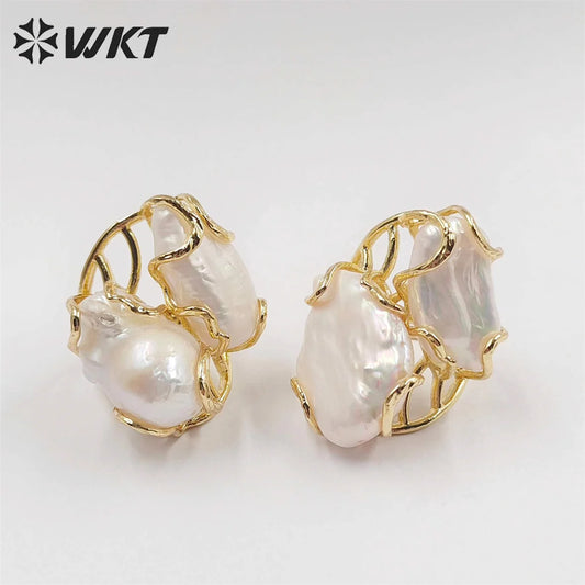 WT-MPR052 Wholesale Newest Gorgeous Women White Pearl Ring Natural Baroque Wedding Ring Lady Anneversary Special Gift
