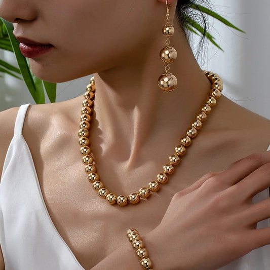 European and American Trendy Beading Luxurious Minimalist Fashionable Elegant Necklace Bracelet Earring Jewelry Set for Women