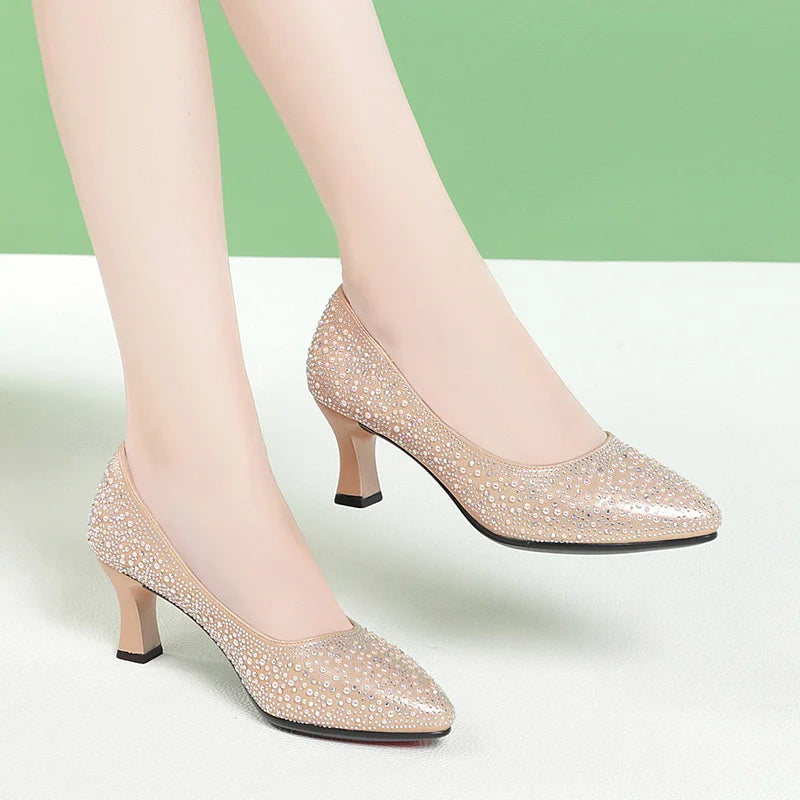 Spring Autumn Women Fashion Pattern Sequined High Heel Pumps  Party Lady Classic Office Stylish Wedding Heel Shoes