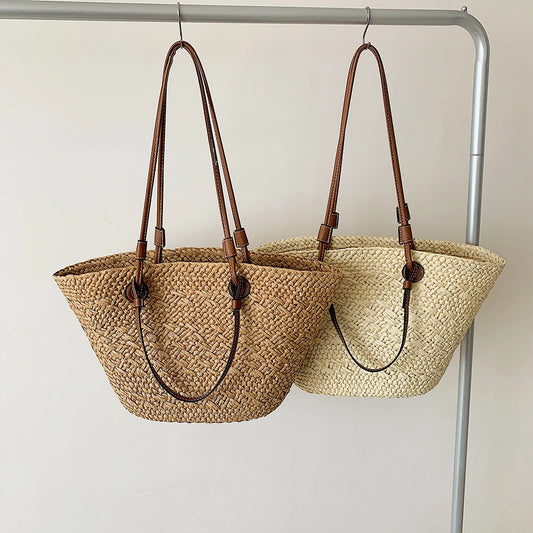 Women Woven Tote Bag Fashion Shoulder Bag Large Capacity Summer Beach Bags Stylish Weaving Bag Chic Hobo Bag for Outdoor Travel