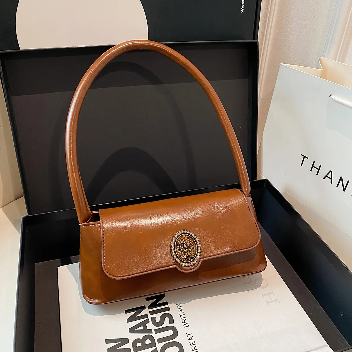 Chic French Vintage Inspired Mini Handbag Shoulder Bag for Women Tote Bag, Magnetic Closure, Versatile Stylish for Everyday Use