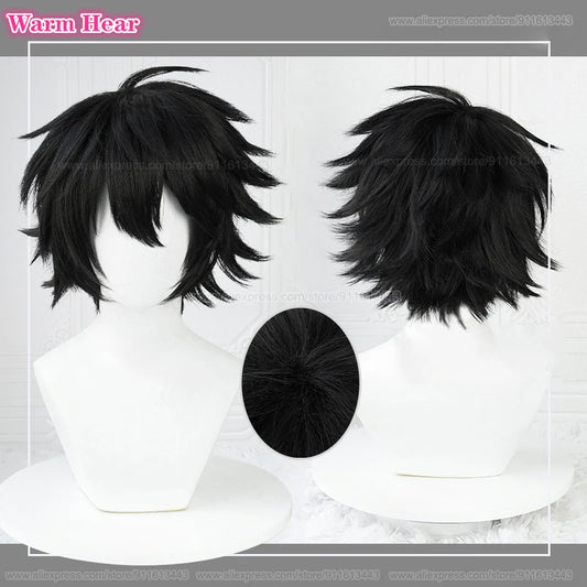 Anime L.Lawliet Synthetic Hair L 35cm Short Black Cosplay Anime Wig Heat Resistant Hair Man Halloween Party Unisex Wigs +Wig Cap