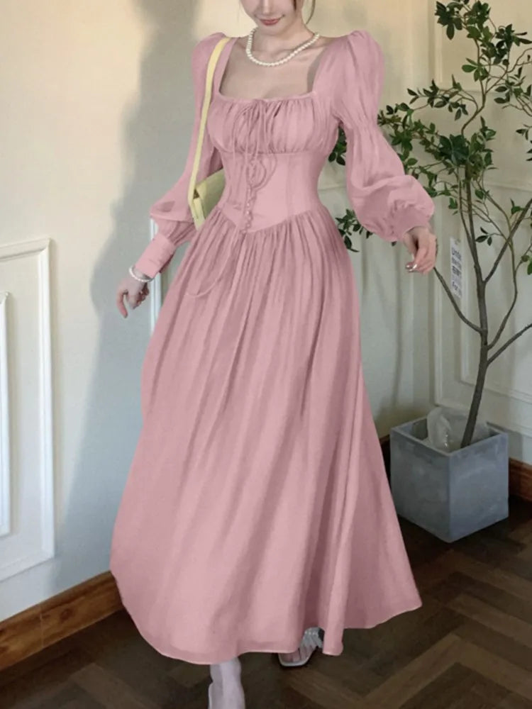 Women Elegant Fashion Casual Midi Party Dresses Summer Vintage A-Line Birthday One Pieces Vestidos Female Chic Robe Mujers New