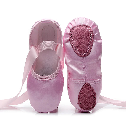 Children Kids Point Beginner Practicing Dancing Shoes Soft Sole Satin Ballet for Girls  Slipper Dance Ballerina Shoe