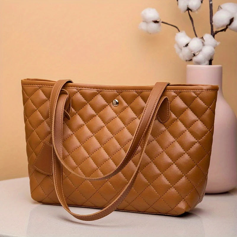 Chic Embroidered Tote Bag for Women - Spacious & Stylish Shoulder Handbag with Fixed Strap, Polyester Lined, Faux Leather