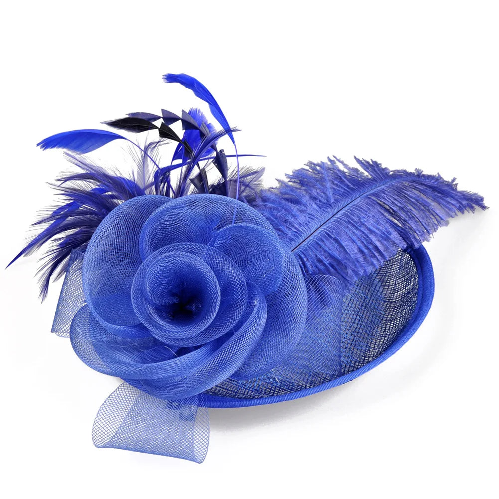Wedding Cocktail Tea Party Headwear Women Floral Hair Clip Elegant Fascinators Caps Mesh Flower Feather Cap New Year Fashion