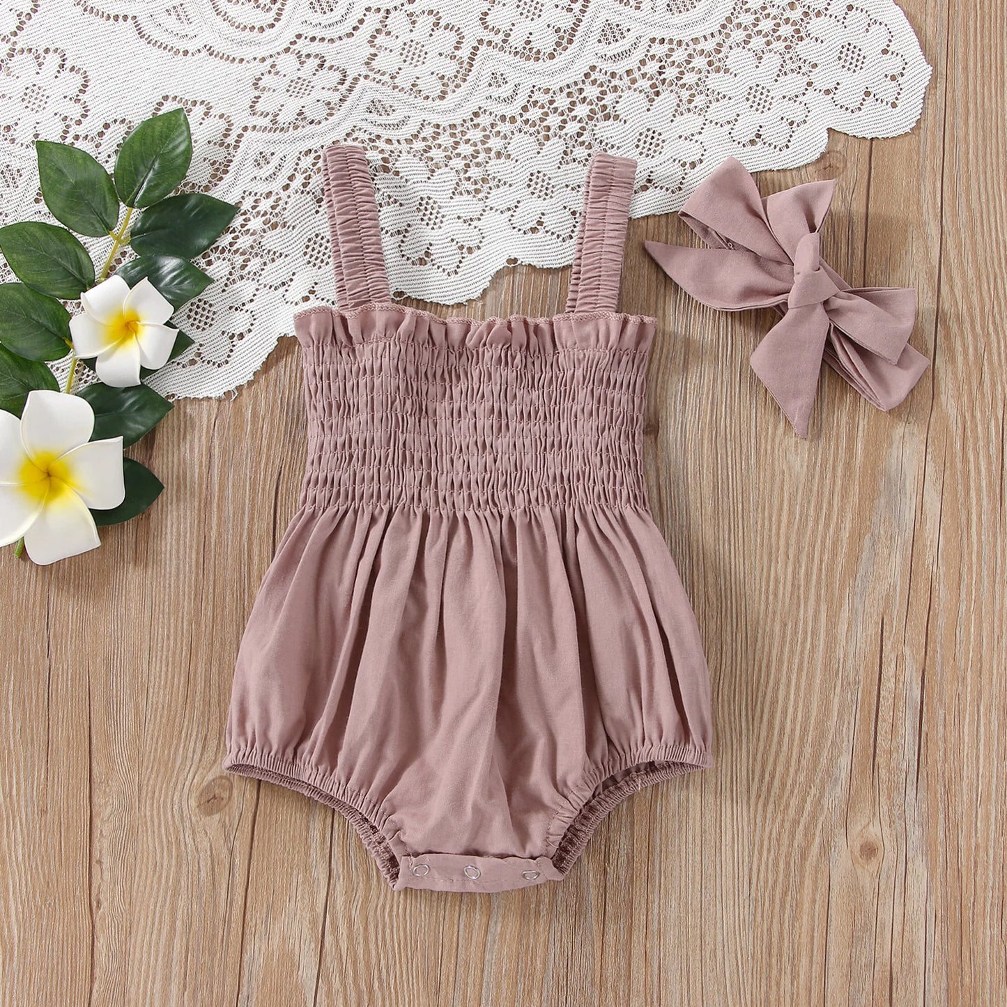 Infant Baby Girls Summer Elastic Jumpsuit Outfit Solid Color Ruched Casual Sleeveless Suspender Rompers