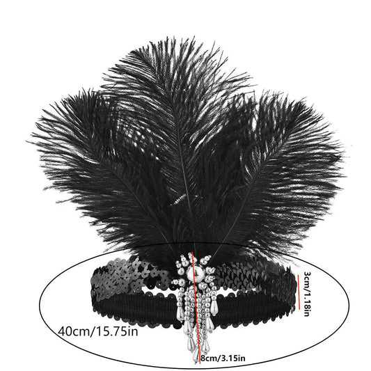 1920s Women's Gatsby Same Makeup Party Feather Headband Retro Ball Party Earrings Gloves Necklace Accessories