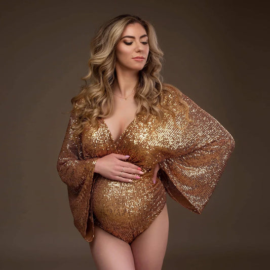 Maternity Photo Shoot Photography Dress For Women Sequins Bodysuit Private Photos Sexy Shiny Long Sleeve Jumpsuit Props Costumes