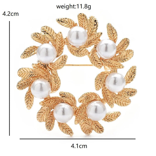 Wuli&baby Pearl Wreath Brooches For Women Unisex 2-color Circle Flowers Party Office Brooch Pins Gifts