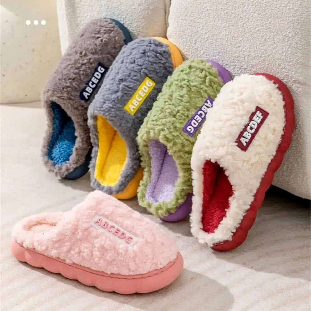 Women Winter Warm Home Slippers Thicken Indoor Boy Girl Floor Slides Plush High Heels Fur Cotton Shoes Ladies Couples Slipper