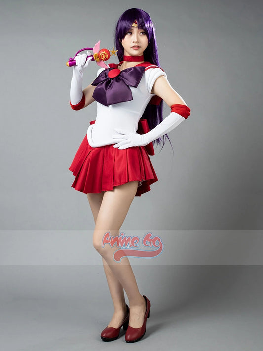 Anime Sailor Mars Hino Rei Cosplay Costume Dress Gloves Bows Red Suit Wig mp000570