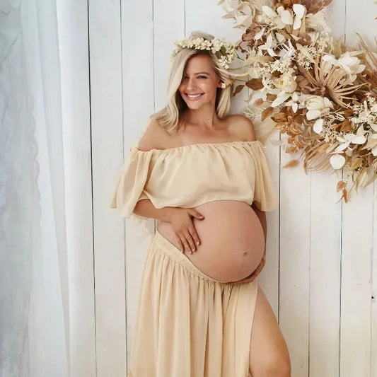 Maternity Dress For Photoshoot Pregnancy Off Shoulder Ruffled Semi Transparent Chiffon Long Dress Photography Dress For Women
