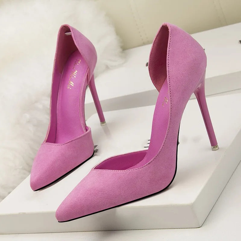 2024 New Woman Pumps Suede High Heels Ladies Pointed Toe Office Stiletto Women Shoes Party Heels 10 cm Hollow Female Shoes Sexy