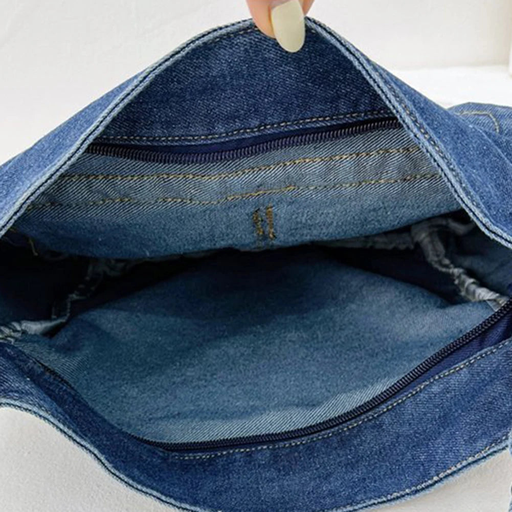 Women Stylish Crossbody Bag Large Capacity Denim Casual Satchel Bag Adjustable Strap Daily Tote Bag Multifunction Chic Hobo Bag