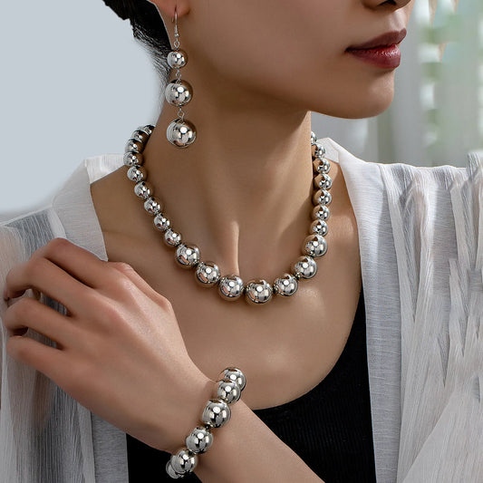 European and American Trendy Beading Luxurious Minimalist Fashionable Elegant Necklace Bracelet Earring Jewelry Set for Women