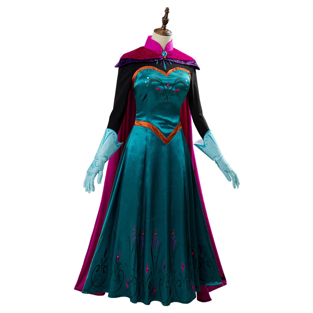 Movie Queen Elsa Cosplay Costume Women Princess Coronation Dress Cloak Outfits Adult Girls Halloween Carnival Role Play Suits