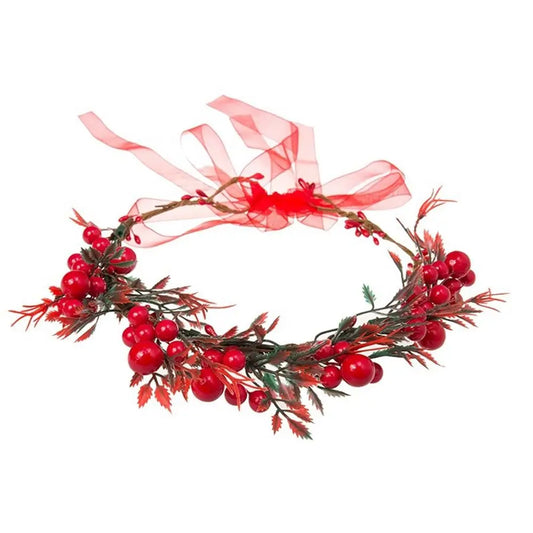 Headband Cloth Wedding Party Hairband Wreath Decoration Red Berry Garland Crown Flower Headband Women Headwear