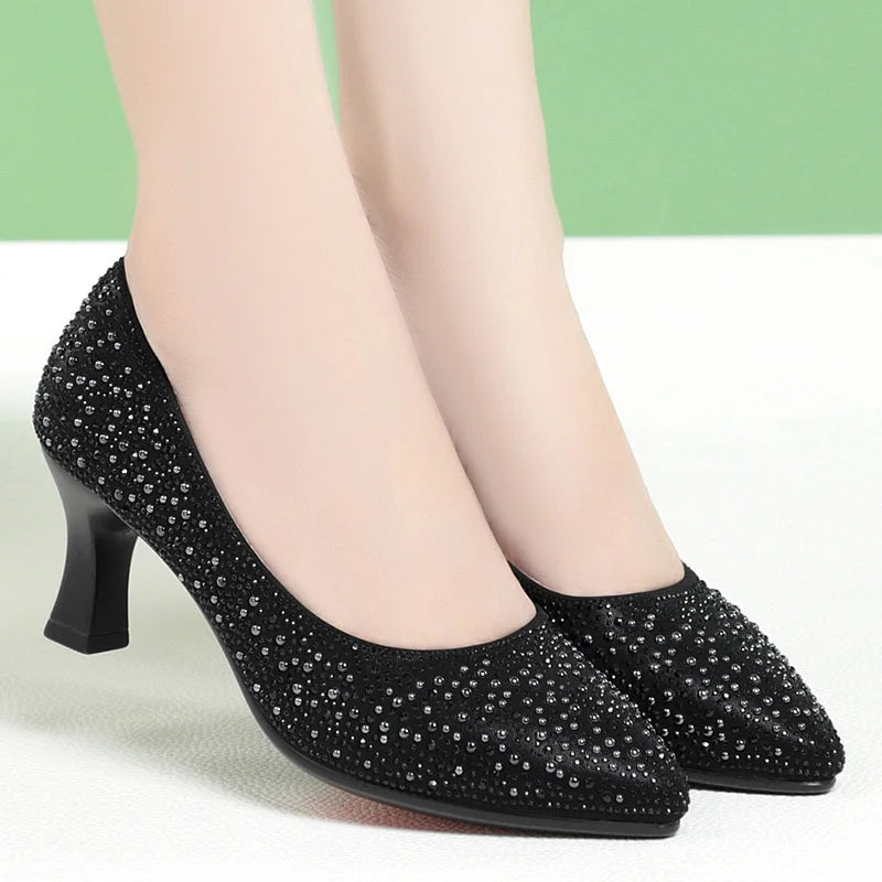 Spring Autumn Women Fashion Pattern Sequined High Heel Pumps  Party Lady Classic Office Stylish Wedding Heel Shoes