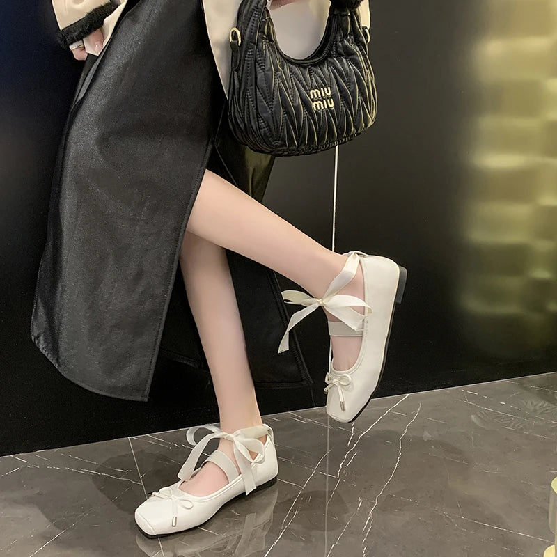 2024 Spring Women Ballet Flats Fashion Elegant Cross Strap Shoes Ladies Comfort Street Style Soft Sole Ballerinas Shoes Woman