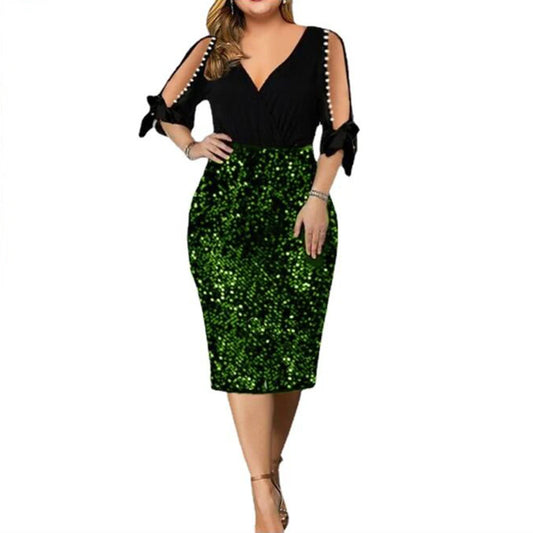 Party Dresses for Women 2023 Sexy Hollow Out Design Bead V-Neck Petal Sleeve Bodycon Dress Elegant Chic Sequin Evening Vestidos