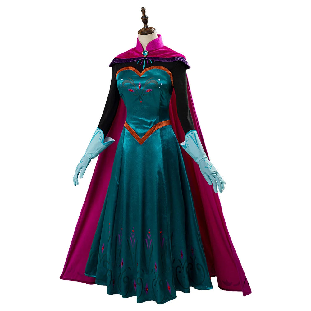 Movie Queen Elsa Cosplay Costume Women Princess Coronation Dress Cloak Outfits Adult Girls Halloween Carnival Role Play Suits