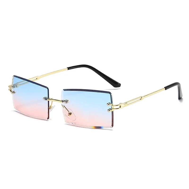 Small Rectangle Square Sunglasses for Women Transparent Lenses with Metal Frame for Stylish Sun Protection Summer Style