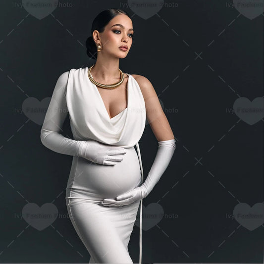 Maternity Dresses For Photo Shoot Solid Color One Shoulder Slim Fit Elastic Fabric Dress Party Dress For Pregnant Women