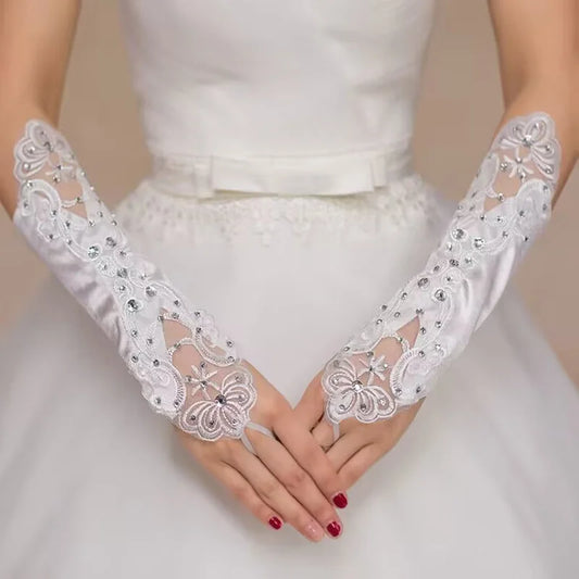 Wedding Show Party Clothing Accessories Dance Gloves Women Miss Business Etiquette Long Satin Bridal Gloves With Fingerless