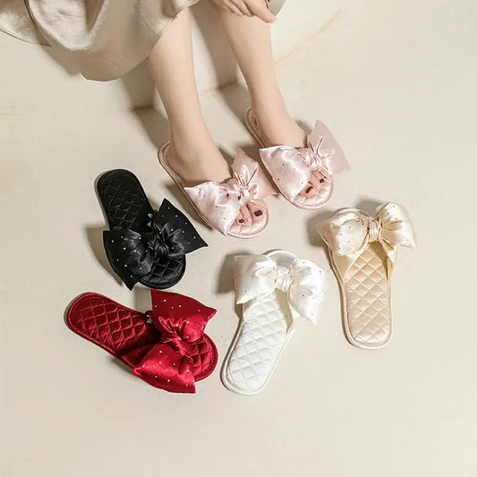 New Fashion Wedding Slippers Women Peep Toe Bedroom Home Sandals Bride Bridesmaid Wedding Shoes With Silk Bow