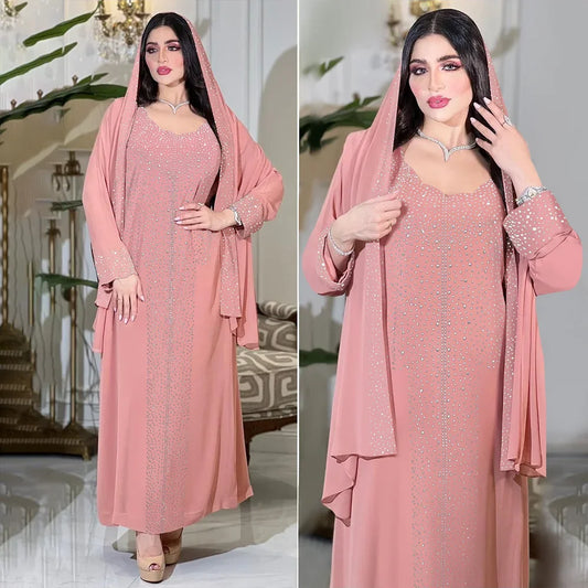 Eid Party Dresses for Women Diamonds Jalabiya Muslim Abaya Dubai Turkey Kaftan Islamic Clothing Ramadan Morocco Abayas Dress New