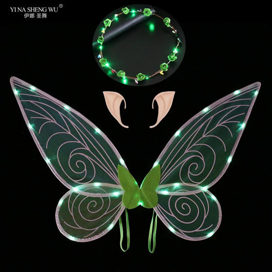 LED Butterfly Fairy Wings Stage Performance Role Play Fairy Dress Princess Angel Wings Stage Accessories Fairy Ears+head Ring