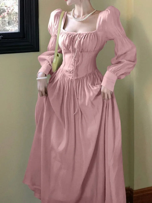 Women Elegant Fashion Casual Midi Party Dresses Summer Vintage A-Line Birthday One Pieces Vestidos Female Chic Robe Mujers New