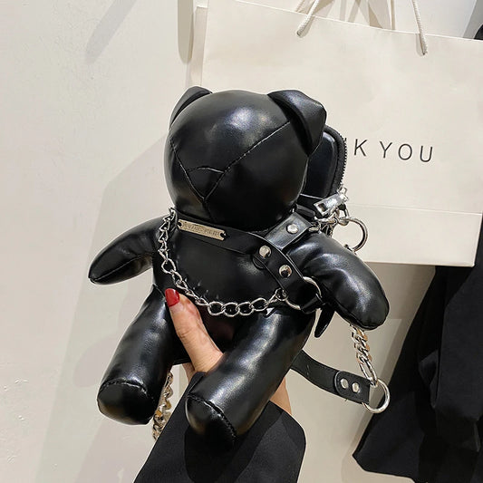 Cartoon Cute Bags for Women 2022 New Luxury Handbags Designer Bear Doll Leather Fashion Chain Phone Crossbody Shoulder Bag Woman