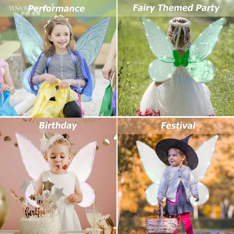 LED Butterfly Fairy Wings Stage Performance Role Play Fairy Dress Princess Angel Wings Stage Accessories Fairy Ears+head Ring