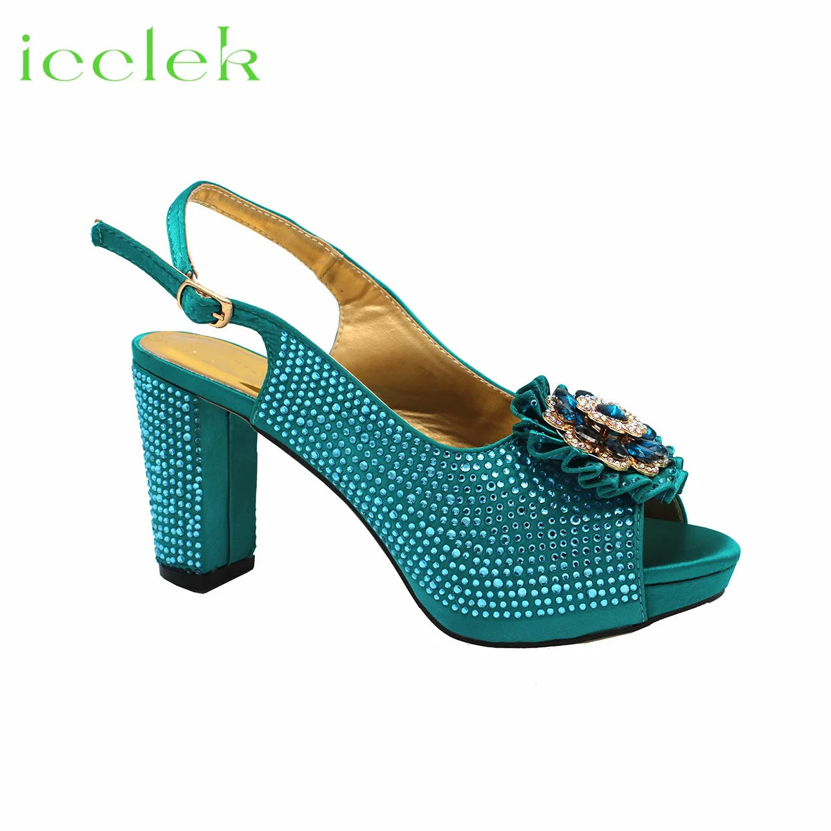 Teal Italian Design Summer Rhinestone Party High Heel Sandals for Nigerian Women Fashion High Quality Wedding Shoes and Bags Set