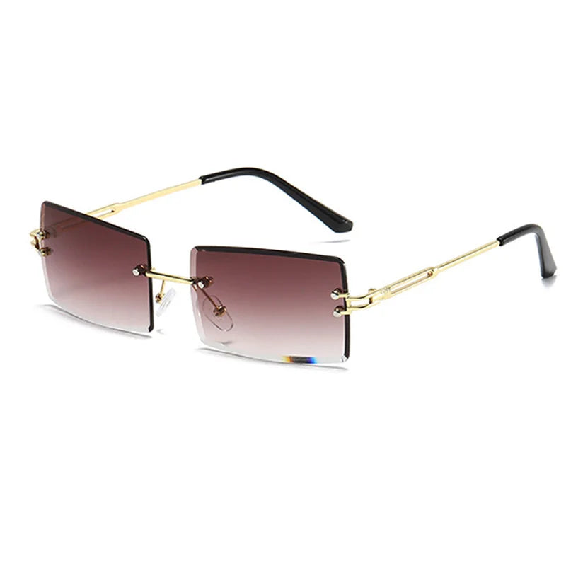 Small Rectangle Square Sunglasses for Women Transparent Lenses with Metal Frame for Stylish Sun Protection Summer Style